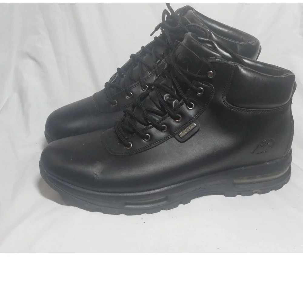 M-Gear Mens Black Leather Air Cushion Hiking Work Boots Size 13 Round Toe LaceUp